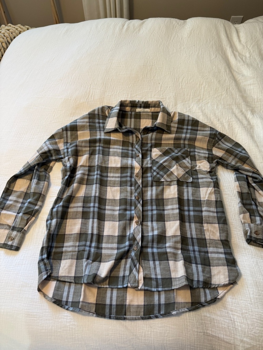 Women's Plaid Button-Down Shirt in Beige and Olive